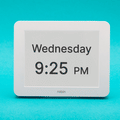 Dementia Clock in white with day and time display. 