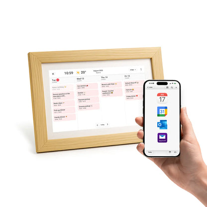 Lifeframe Frameo digital photo calendar, 10.1-inch, Wooden Oak, Australia.