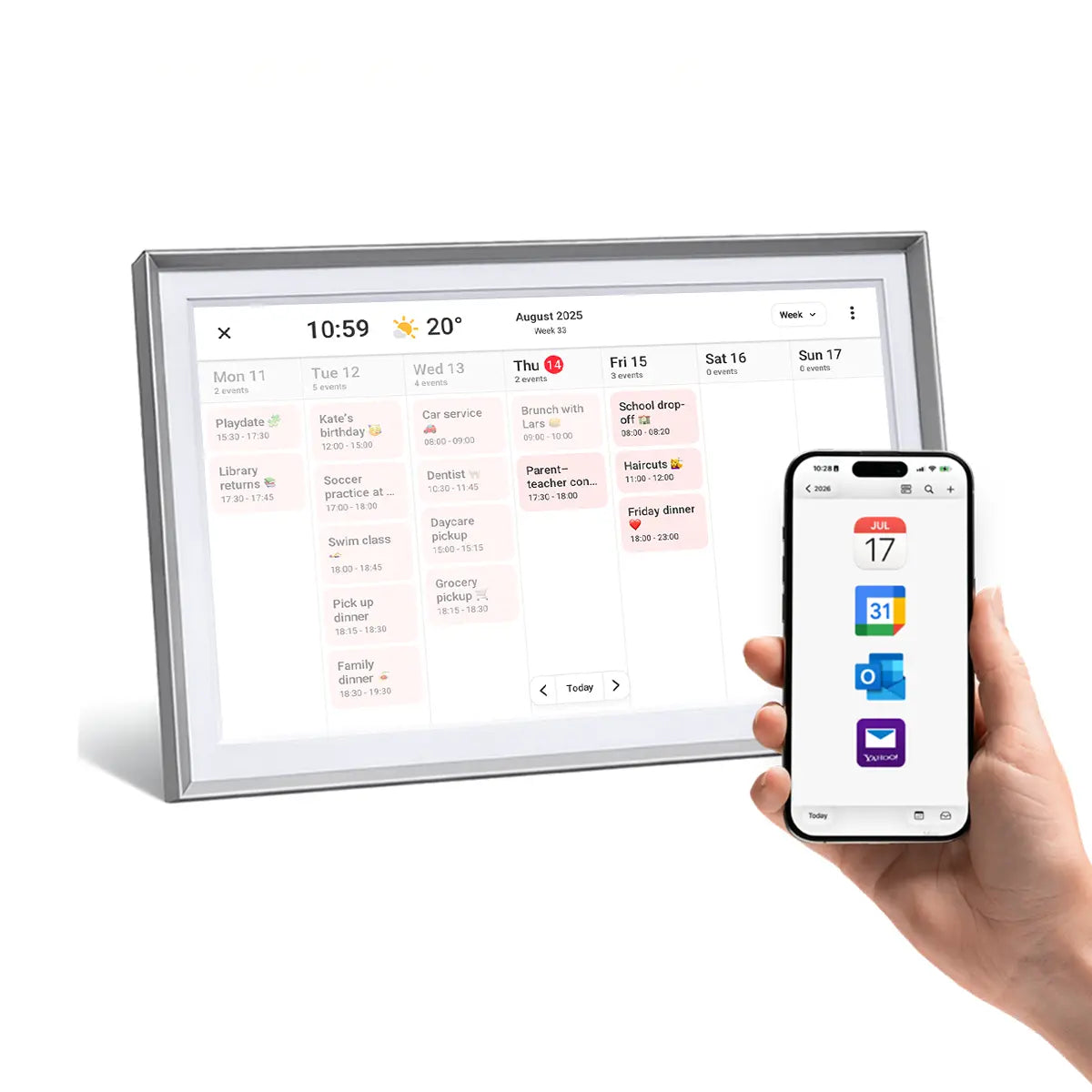 Lifeframe Frameo digital photo calendar, 15.6-inch, Silver, Australia.