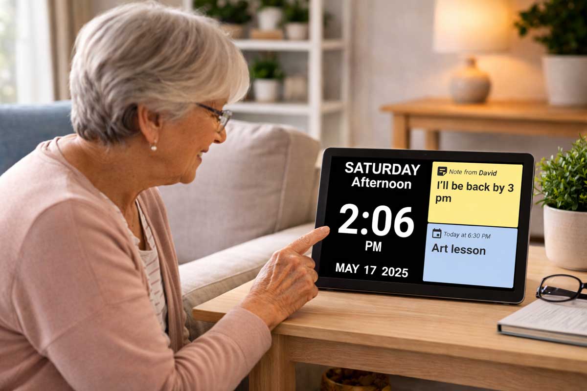 Lady looking at an idem smart clock