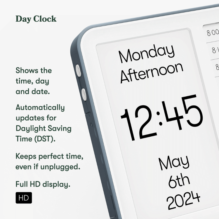Dementia Clock - Ideal Clocks for Alzheimer's & Memory Loss. Day Connect by Relish. with auto day light savings