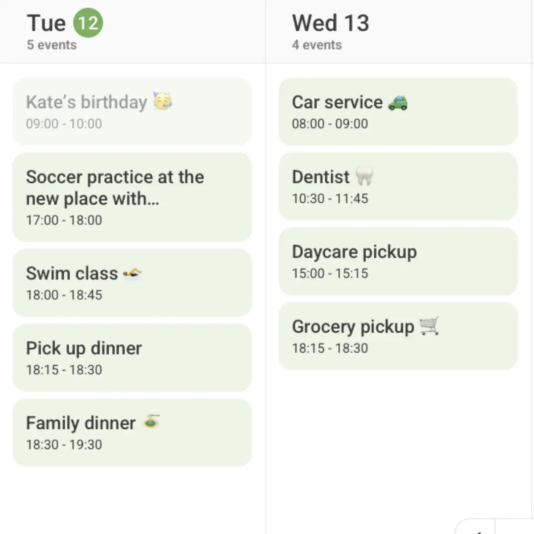 Frameo calendar colour coding