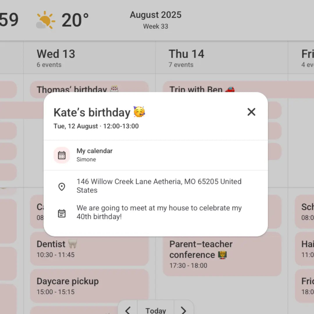 Frameo calendar add an event