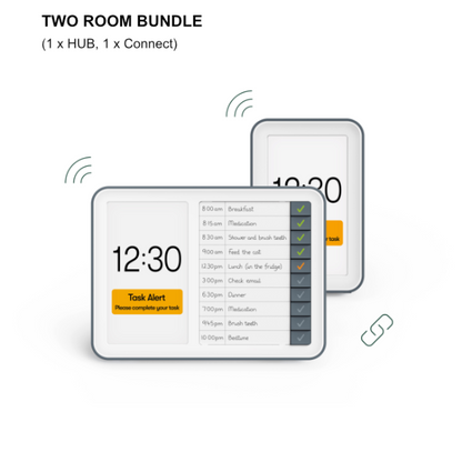 Dementia Clock - Ideal Clocks for Alzheimer's & Memory Loss. two room Day Hub Bundle.
