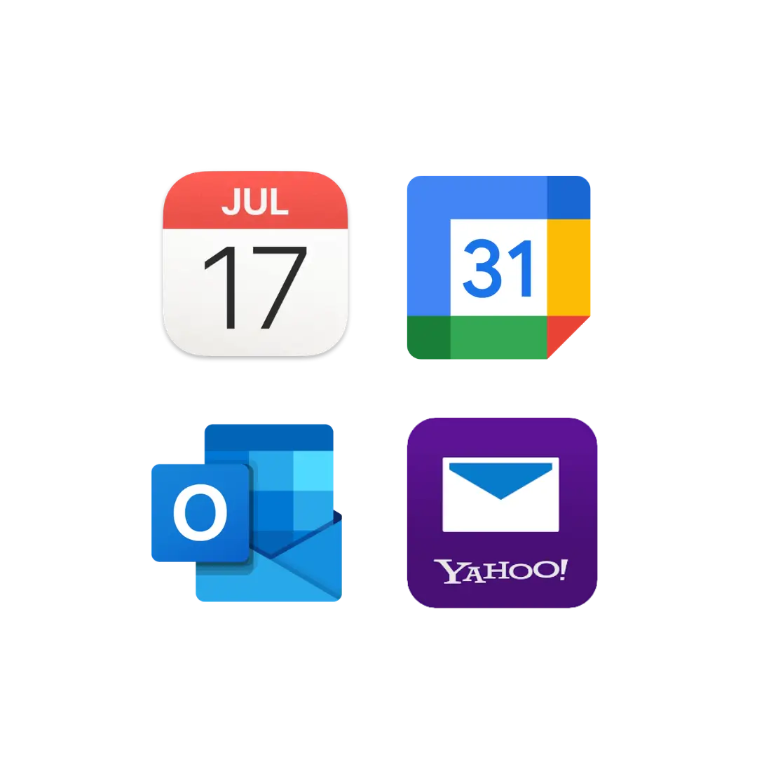 Calendar and email app icons showing compatible services for digital calendar syncing.