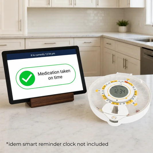pill dispenser can pair with idem smart reminder clock.