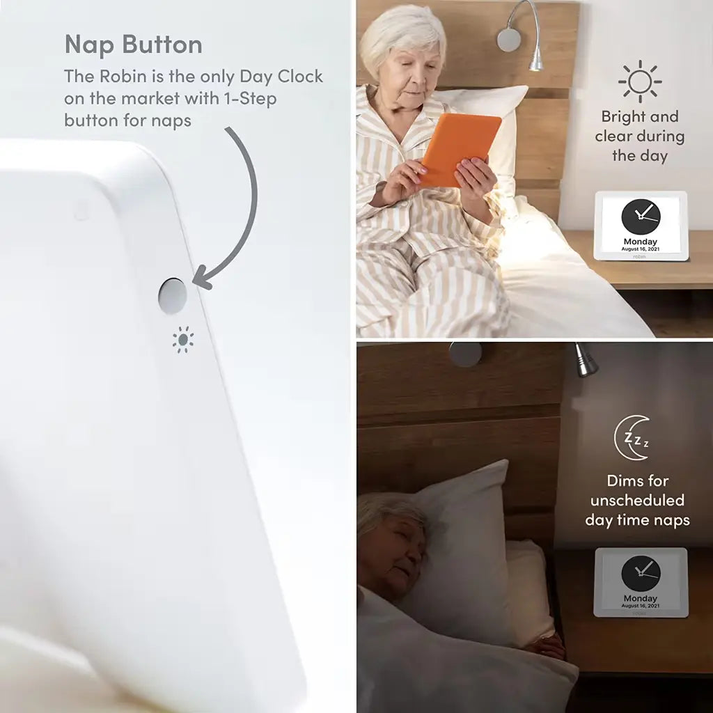 robin clock nap button dims for unscheduled day time naps