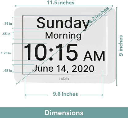 Dementia Clock with dimensions for 8" display.