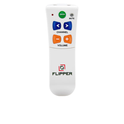 Flipper front view. Big button Simple TV remote for seniors, elderly or people who are vision impaired.