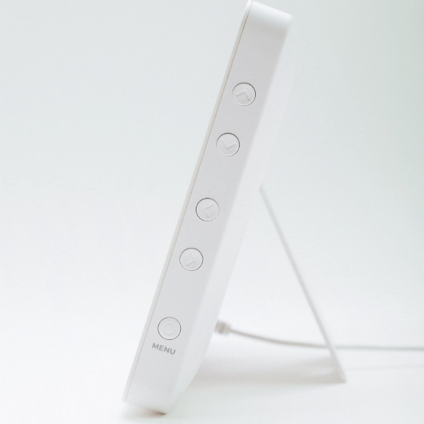 Dementia Clock with easy to use side buttons.