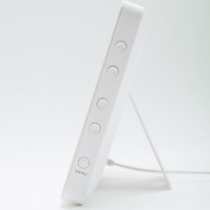 Dementia Clock with easy to use side buttons.