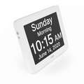 Dementia Clock in white with dimming button.